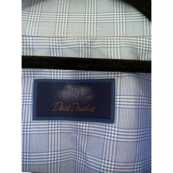 David Donahue Men's Blue Checked Long Sleeve Button Down Shirt Size 36/37 - Picture 3 of 5